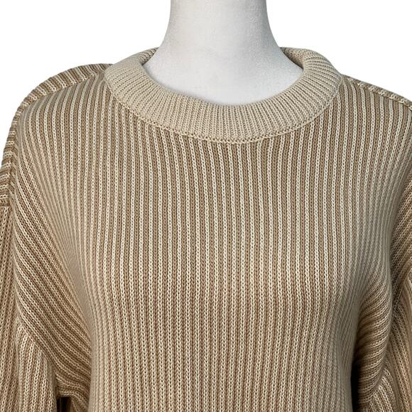 Cleobella Sydney Sweater Hand Knit Cotton Crew Two Tone Ivory Stripe Size L NWT - Picture 4 of 14
